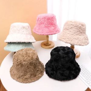 Herbst Winter Warme Fischer Hut für Frauen Mädchen Weiche Candy Farbe Kappen Weibliche Warme Faux Pelz Kappe Mode Plüsch Eimer hüte