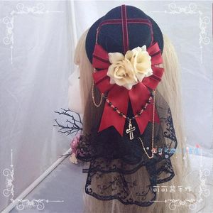 Articoli per feste Fatto a mano Madre personalizzata Lolita Piccolo cappello Gotico Cla Rose Filati per capelli Fiocco Catena Croce