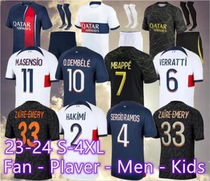 2023 2024 Paris Maillots de Football Soccer Jerseys Kolo Muani Mbappe O.Dembele M.Asensio Lee Kang in Hakimi 23 24 Football Shirt Zaire-Emery Maillot Foot Men Kids Kids