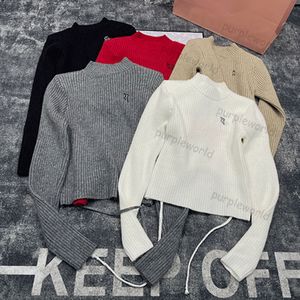 Sexy Knitwear For Women Revealing Waist Knitted Tops Solid Color Half High Neck Base Sweater