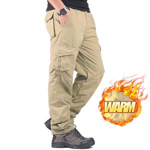 Men's Jeans Winter Fleece Thick Cotton Warm Multi Pocket Cargo Pants Man's Baggy Elastic Waist Casual Trousers Outdoor Snow Camping Overalls 231220