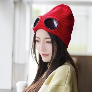 Berets Autumn Winter Hat Women Glasses Mens Ear Protection Wool Plush Insulated Curled Edge Outdoor Skiing Pullover
