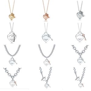 Marka projektanta Small Tiffays 925 Sterling Silver Heart Key Key Gold Diamond Naszyjnik Popularny łańcuch kołnierzy