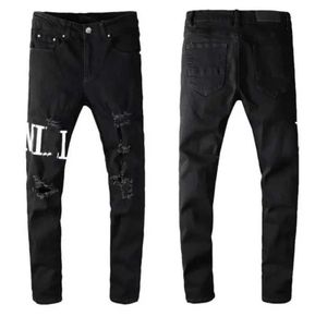 Designer mens Amirs Jeans Denim Embroidery Pants Fashion Holes Trouser Hip Hop Distressed Zipper trousers For Male he20