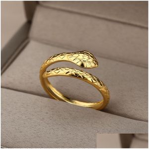 Anelli di coppia Anelli di serpente per donna Uomo Acciaio inossidabile Oro Sier Anello di barretta di colore Vintage Gothic Homme Gioielli estetici Anelli Muje Dhxip