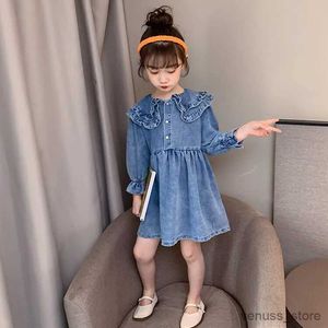 Girl's Dresses Kids Denim Dresses New Fashion Children Clothes Long Sleeves Teenager Jean Dress Teenager Clothing 7 8 9 11 12 14 Years