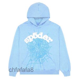 Hoodies dos homens moletons 2023 Sky Blue Sp5der 555555 Hoodie Homens Mulheres de alta qualidade Anjo Número Puff Pastelaria Impressão Gráfico Spider Web 8smw P9B2