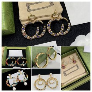 Luxury G Letters hoop earrings Designer Brand Stud Earring Retro Vintage Copper Colorful Crystal Stone Ear Rings Jewelry Women acc240S
