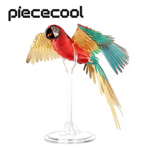 3D Puzzles Piececool Metal Puzzle Scarlet Macaw Model Building Kits Jigsaw för Teen Brain Teaser Adult 231219