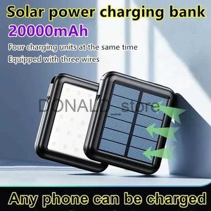 Cell Phone Power Banks 20000mAh high capacity solar powered built-in three wire charging bank fast charging mobile phone universal mobile power supply J231220