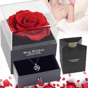 Schmuckschachteln Eternal Rose Blumen Schmuck Geschenkbox Ring Ohrringe Halskette Aufbewahrungsboxen Hochzeit Weihnachten Valentines Künstliche Schmuck Hülle 231219