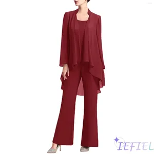 Zweiteilige Damenhose, Damen-Hochzeitsgast-Abendoutfit, 3-teilig, Chiffon-Spitzenweste, Oberbekleidung, Anzug für Büro, Pendeln, Alltagskleidung, formell