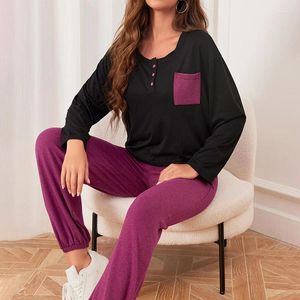 Zestaw śpiących damskich Zestaw Zestaw jesień zimowe długie rękawy Top i spodnie 2 sztuki Soft Comfort Loungewear Pajama Pijama Mjer