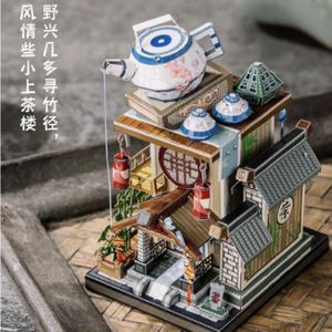 3D Puzzles Chinese Style Pot Herbahouse Hanfu sklep szachy metalowy zestaw puzzli DIY Laser Cut Model Jigsaw Toys dla dorosłych 231219