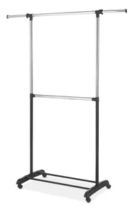 Hangers Adjustable 2-Rod Rolling Garment Rack Metal Black And Chrome - 20.13 L X 36.25 W 73 H