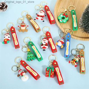 Biegły kluczy kreskówka 3D Sile Christmas Blak Cute Santa Claus Choink Tree Key Pierścień z szerokim paskiem na nadgarstek Prezenty świąteczne Q231219