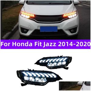 Araba Işığı Montajı Honda Fit Jazz için LED Işıklar 2014-20 20 Kırmızı Evil Göz Bi Xenon Ön Farlar Değiştirme Drl Gündüz Daml DHHBJ