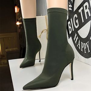 Stivali a metà polpaccio Calzino sexy Stretch Tacchi alti Fetish Scarpe da donna Autunno Inverno Décolleté a spillo 41 231219