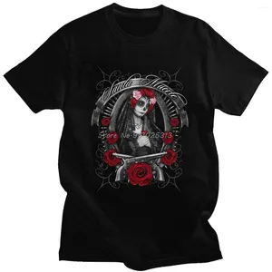 Men's T Shirts Novelty Santa Muerte Tshirt Mens Short Sleeve Mexican Death Muertos Mother Skull T-shirt Summer Flower Guns Shirt Cotton Tee