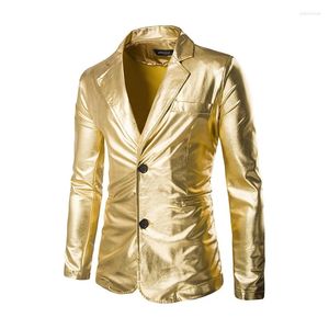 Ternos masculinos elegantes, brilhantes, revestidos de ouro, jaqueta metálica, slim fit, blazer, festa, casamento, boate, cantores