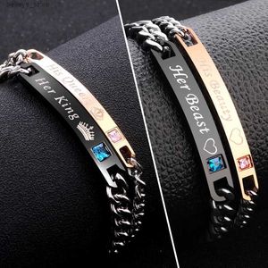 Charm Armband 2 Style His Queen Her King Black Rose Gold Color Women's Male Chain Crystal Par Armband For Men Femmo On Hands Jewelryl23121