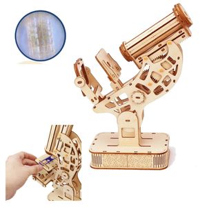 3D Puzzles 3d Wooden Microscope Puzzle Kits Models for Child Science Lab Biology Experiment Constructor DIY Assembly To Build 10x Amplify 231219