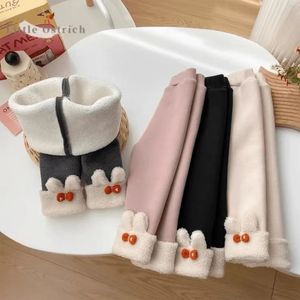 Baby Girl Fleece Inside Pant Infant Toddler Child Middle midja varm byxa Casual Cotton Cartoon Bottom kläder 12m 7y 231220