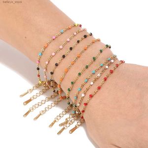 Charm Bracelets 1pcs Stainless Steel Gold/Steel Tone Beaded Chain Bracelet Colorful Enamel Satellite Beads Bracelet Fashion Women GiftsL23121