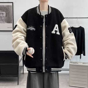 Lamb Cashmere Jacket for Men's Autumn and Winter 2023 New Middle High School Students with Added Velvet Thickened Guangzhou Baseball Jersey Cotton