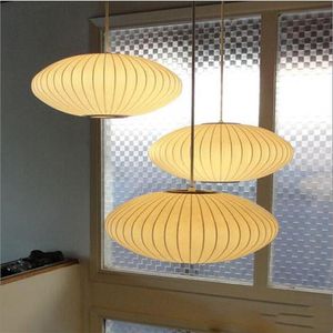 George Nelson Bubble Lampa spodek E27 LED White Silk wisiorek Światło biały jedwabny płaski wisiorek Lampa Lampa biała jedwab