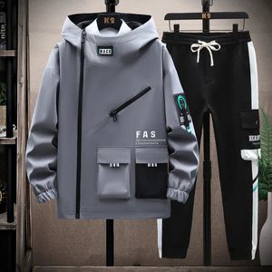 Youth Casual Men Tracksuit Fashion Mens Outfits Set Hooded Pullover Pocket Jacket Sweatpants Two Piece Set Running Sports Sui 231220