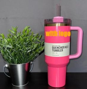 Pink Parade 40oz Quencher H2.0 Mugs Cups Camping Travel Car Cup rostfritt stål Tumblers Cups med silikonhandtag Alla hjärtans dag gåva med 1: 1 Samma logotyp i lager