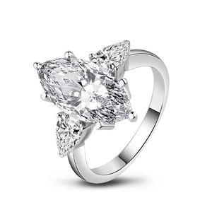 Anéis de diamante de 5 quilates de olho de cavalo para mulheres, anel de noivado de alianças de moissanita, anel de promessa clássica, 5ct D color vvs1 18k White Gold Bated Sterling Silver