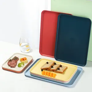 Plates Wheat Straw Rectangular Tray Household Fruit And Vegetable Plate Barbecue Fast Dessert Square Storage