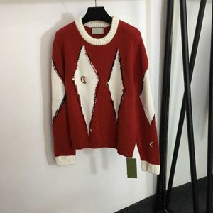 Mulheres malhas roupas senhoras de alta qualidade outono moda padrão geométrico menina superior vestuário 20 de dezembro