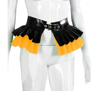 Partyzubehör glänzende PVC -Leder -Leder -Blindgürtel mit Schnalle Mens Womens Layers Rüschen Minirock Nachtclub Stange Tanzkleidung