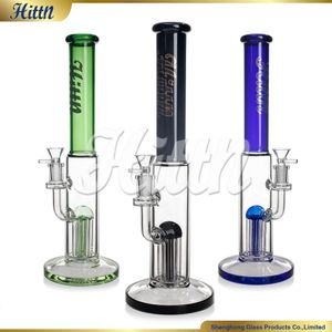 Hittn Glass Bong Water Pipe 420 Sale Straight Tube 8 Tree Arms Percolaor 14mm Joint Thick Glass Smoking Water Bong Blue Green Black 13.5 Inches