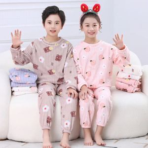 Crianças pijamas conjuntos de veludo inverno sleepwear para crianças quentes meninas pijamas meninos nightwear 310 anos adolescente casa usar roupas 231220