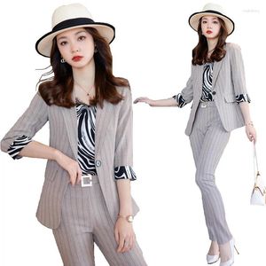 Calças de duas peças femininas femininas femininas femininas com jaquetas e casaco primavera verão feminino Blazers Pantsuits Professional Troushers Set