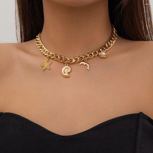 Choker Salircon Gothic Cute Metal Shell Whale Pendant Necklace Punk Thick Chain Short Clavicle Women's Beach Jewelry