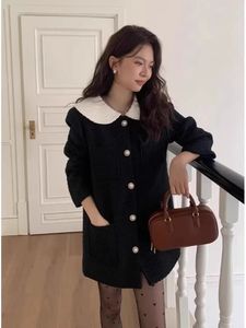 French Tweed Doll Collar Dres Winter 2023 Vintage Temperament Long Sleeve Vestidos Slim midje Woolen Dresses Female 231020