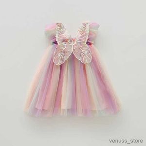 Mädchenkleider Sommer Neues Kleid für Mädchen Süße fliegende Ärmel Stereoskopische Flügel Mesh Kindergeburtstagskleider Süßes Baby Mädchen Prinzessin Kleid