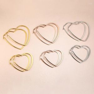 Hoop Earrings Fashion Women Simple Exaggerated Silver Color Rose Gold Stainless Steel Wire Cable Hollow Heart Lover Jewelry