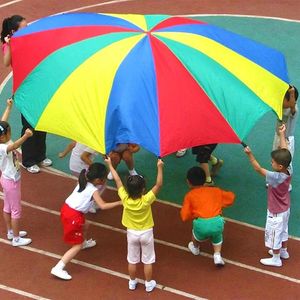 Sports Toys 26M Diameter Outdoor Camping Rainbow Umbrella Parachute Toy JumpSack Ballute Play Interactive Teamwork Game For Kids Gift 231219