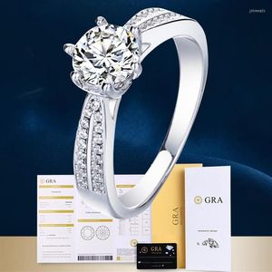 Кольца кластера Блестящее обручальное кольцо круглой огранки 2 CTW VVS1 с муассанитом и бриллиантом на свадьбу из цельного белого золота 14 карат, женский подарок Fine Je230u