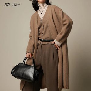 Women's Sweaters Maillard Style Raccoon Velvet Knitted Cardigan Women's Autumn and Winter Warm V-Neck Lazy Style Long Wool Big Coat 231220