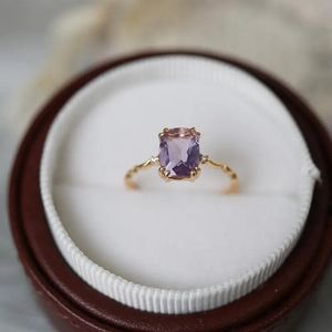 Band Rings Classic Luxury Women Square Engagement Inlay Amethyst Proposal For Girlfriend Anniversary Gift 231219