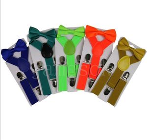 Belt Bowtie Set Candy Color Kids Suspen med Bow Tie Justerbara Girls Boys Suspender Wholesale 26 Designs Party Supplies DD688