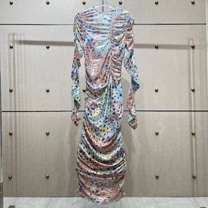 여자 드레스 유럽 패션 브랜드 그라디언트 색상 인쇄 긴 슬리브 견고한 슬림 한 팬티 팬시 드레스