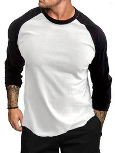 Camiseta masculina manga comprida plus size casual top redondo gola